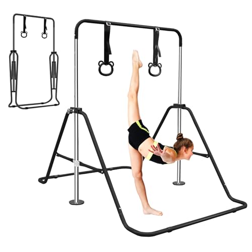 Kids Gymnastics Bar, Adjustable Horizontal Bar with Removable Bear Rings, Multi-Functional Training Bar for Children 3-12 Years, Home Use Junior Gymnastic Equipment for Strength
