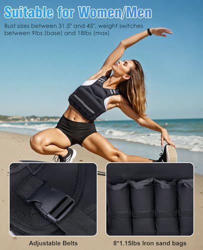 Weighted Vest for Women Men, 8-18lbs Adjustable Running Vest with Reflective Stripe, Comfortable Weight Vests for Workout, Strength Training, Running, Walking, Jogging