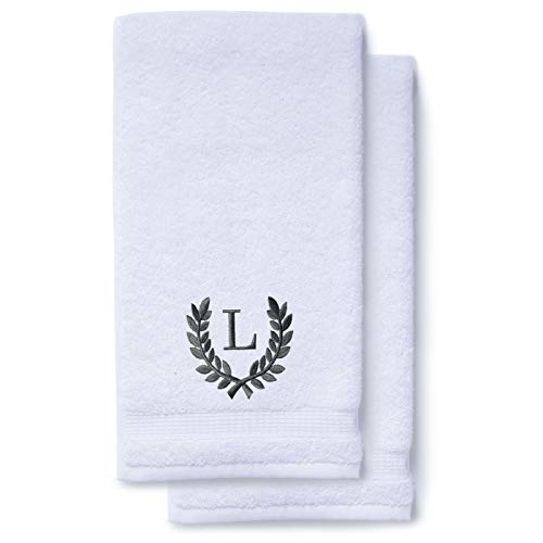 Decorative and Monogrammed Hand Towels for Bathroom Kitchen Makeup | Personalized Gift for Wedding-Bridal | Roman Font Custom Luxury Turkish Towel | Spa Collection, Oversized, 16 X 30 Inch, Set of 2 - color: Charcoal Gray, size: Initial L