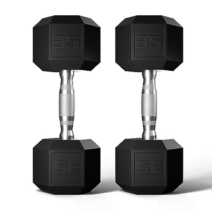 GRETERST Hex Dumbbells Set Rubber Coated Hand Weights Exercise & Fitness for Home Gym Workouts Weight Strength Training, Set of 2, Black, 35LB