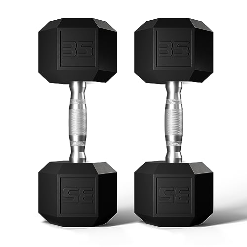 GRETERST Hex Dumbbells Set Rubber Coated Hand Weights Exercise & Fitness for Home Gym Workouts Weight Strength Training, Set of 2, Black, 35LB