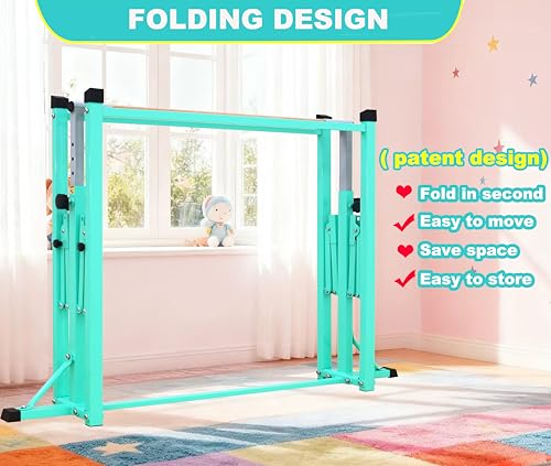 MARFULA Gymnastic Kip Bar for Kids Teens Ages 3-25 of All Gymnastic Levels - color: Teal (New Style - 8 Ft Base)