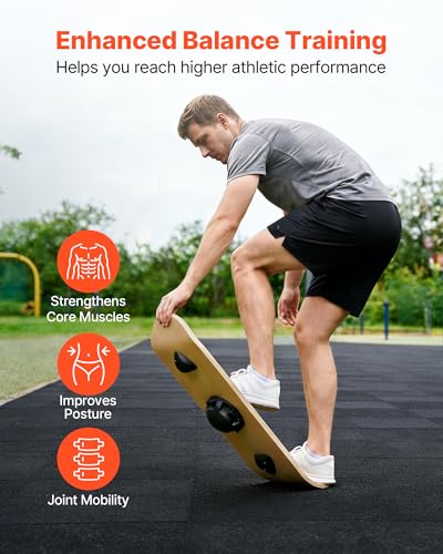 VEVOR Balance Board, Wobble Board Trainer for Adults 3-Level Adjustable Base, Premium Wooden Balance Training Equipment, Slip-Resistant Surface for Core Workout, Standing Desk Exercise, Home Gym, Yoga