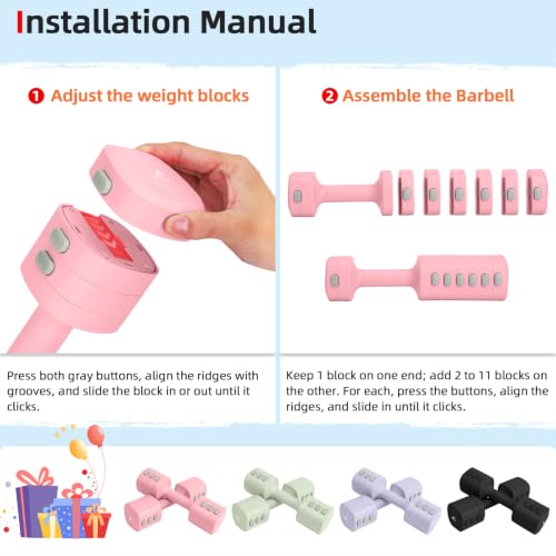 Abahub 2 in 1 Kettlebell & Dumbbell Set, Adjustable Dumbbell for Home Gym - color: Pink