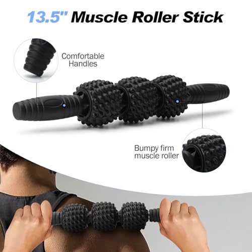 JOYENERGY 5 in 1 Foam Roller Set Trigger Point Foam Roller, Massage Roller Stick, Massage Ball, Stretching Strap for Deep Muscle Massage Pilates Yoga, Fitness Exercise for Whole Body (Black Diamond) - color: Black Diamond