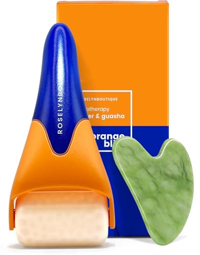 ROSELYNBOUTIQUE Ice Roller for Face &Gua Sha Facial Tools - Fine Lines Puffiness Facial Massager Skin Care Tools Self Care Gifts for Men Women (Orange Blue) - color: Orange Blue
