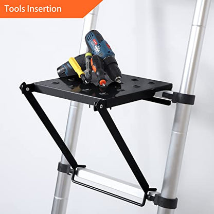 Ladder Platform, 400 lbs Capacity Ladder Step & Work Platform - Heavy Duty Anti-Slip Extension Ladder Standing Surface & Tool Tray, Stable Safety Attachment for Painting & Repairing (Black)