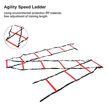 7M Agility Ladder, 14 Rung Fixed Distance Speed Training Equipment with Angle Marks for Soccer Football Fitness Coaches and Athletes - color: Red