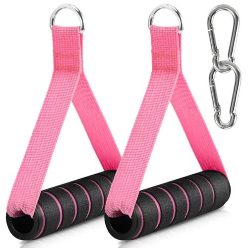 2 Pack Upgraded Exercise Handles, Gym Handle Equipment for Cable Machine Attachments, Strength Training Workout, Pilates, Home Gym, Resistance Bands, Heavy Duty Workout Accessories - color: Pink