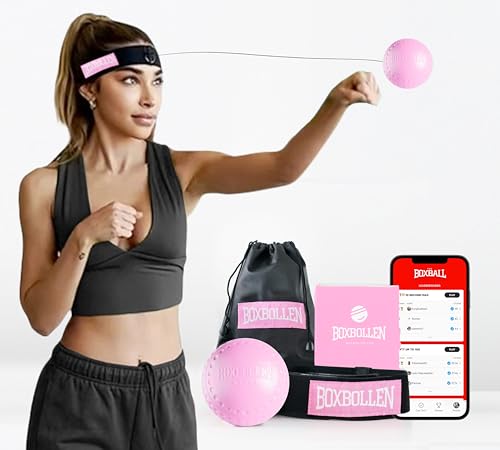 Boxbollen® Boxing Reflex Ball - Celebrity-Endorsed Home Workout Game - App-Connected Punch Counter - Hand Eye Coordination Training Ball - Christmas Gift for Boxers, All Ages - Stocking Stuffer - color: Pink