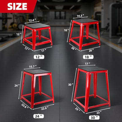 Plyometric Platform 12/18/20/24 Inch Fitness Exercise Jump Box Step for Fitting, Plyometric Jumping Exercise Training - color: Red 4P