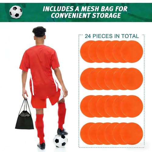 4inch & 9inch Poly Spots Spot Markers for Gym Floor, 12/24 Pcs Flat Cones Non-Slip Rubber Floor Dots Agility Markers for Soccer Basketball Sports Speed Training, Dance, Classroom Activities - style: 24Pcs 4 inch Orange