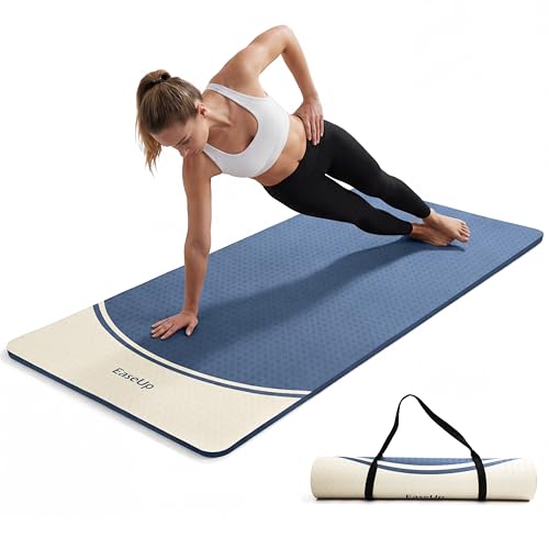 EaseUp Extra Thick Yoga Mat -2/5 inch (10MM), 72.8x31.5" Extra Long-Wide, Professional TPE Non-slip yoga mats for Yoga,Exercise, Workout,Pilates and Fitness, with strap