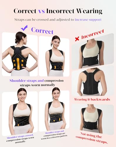 Posture Corrector for Women and Men, 5 Full Back Support Brace Rods, FSA&HSA Eligible, Adjustable Shoulder Straightener, Improving Hunchback Posture, Upper and Lower Back, Neck Pain Relief, Large