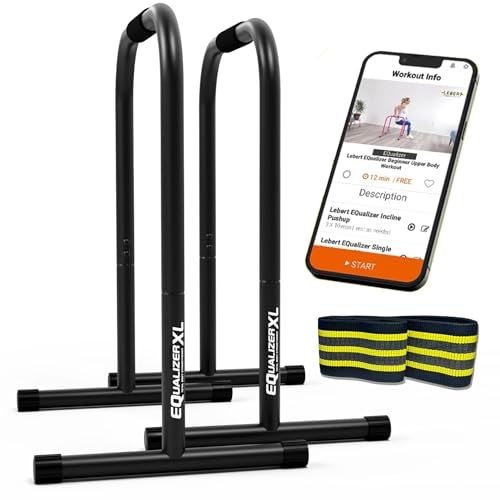 Lebert EQualizer Total Body Strengthener – Portable Dip Station for Full Bodyweight Training – Includes Hip Resistance Band & Online Coaching – Available in Standard & XL Sizes - color: Black XL
