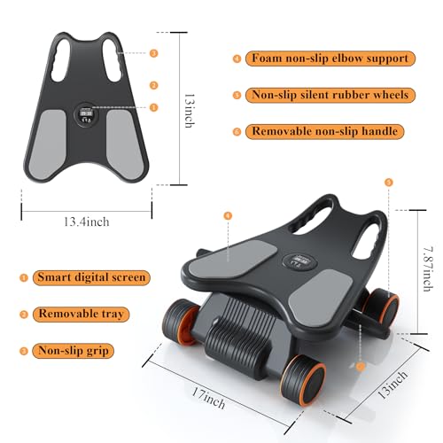Exercise Roller Wheels with Elbow Board Support, Abs Exercise Roller Abdominal Training with 4 Wheels and Knee Pad for Home Gym