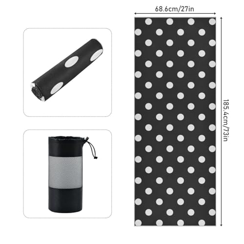 Black and White Polka Dot Yoga Mat Towel, Non-Slip Sweat Absorbent Lightweight Yoga Towel for Hot Yoga, Pilates, Fitness and Workout, Travel 72" x 27" Machine Washable