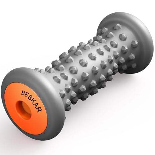 BESKAR Foot Massager Roller for Plantar Fasciitis Relief, Portable Feet Roller to Deep Tissue Muscle Massage, Foot Arch and Heel Pain, Reflexology Tool - color: Grey