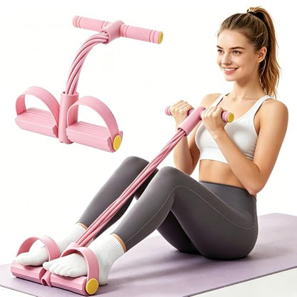 Pedal Resistance Band with Handle, 6-Tubes Tesistance Bands with Handles, Natural Rubber Foot Pedal Resistance Band, Multifunctional Exercise Bands for Abdomen, Waist, Arm, Leg - Pink