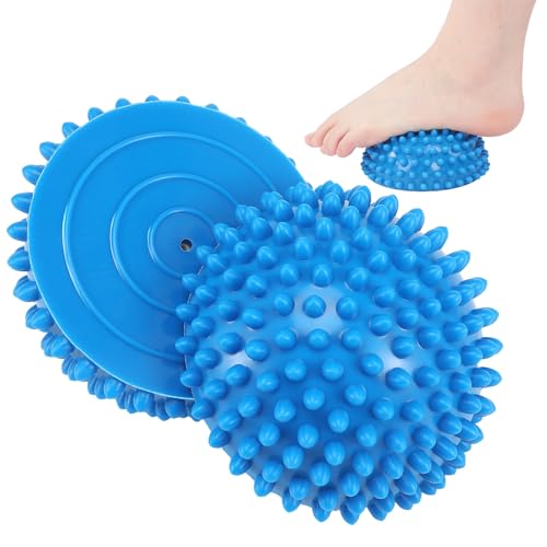 2 Pcs Half Round Massage Ball for Feet Blue Spiky Massage Ball for Adults Sports, Stability Training, Muscle Balancing Therapy, Yoga Gymnastics Exercise - color: Blue