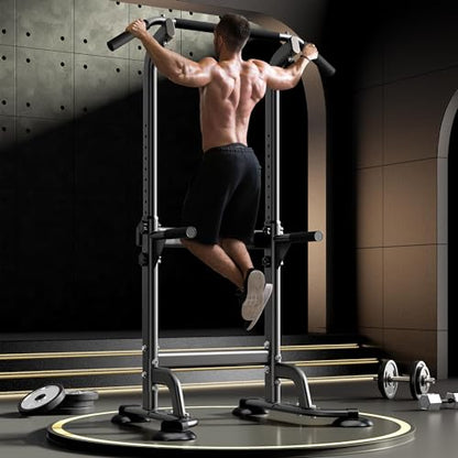 DlandHome Power Tower Pull Up Dip Station Multi-Function Fitness Equipment for Strength Training Adjustable Height Dip Stand for Home Gym