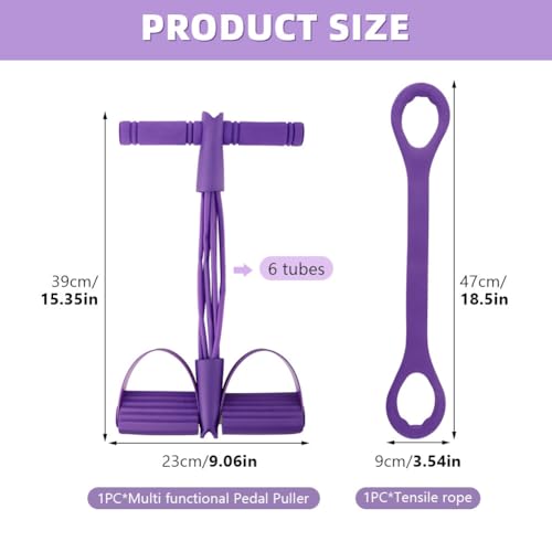 Fitness Resistance Bands- 6 Tube Pedal Ankle Puller with Handle & Tensile Rope for Exercise Sit Up Exercise Equipment Elastic Home Gym Equipment for Women Men