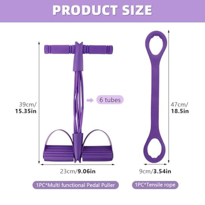 Fitness Resistance Bands- 6 Tube Pedal Ankle Puller with Handle & Tensile Rope for Exercise Sit Up Exercise Equipment Elastic Home Gym Equipment for Women Men