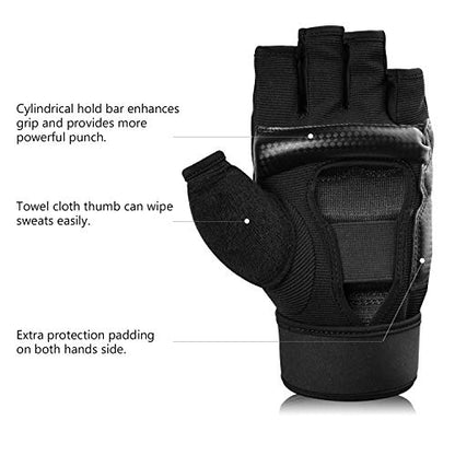 Punch Bag Boxing Martial Arts MMA Sparring Grappling Muay Thai Taekwondo Training PU Leather Wrist Wraps Gloves - color: Black, size: Small