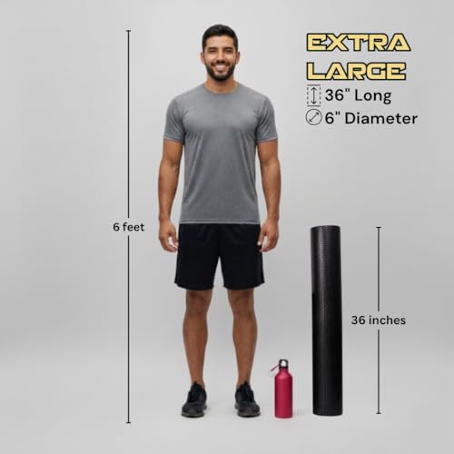 Foam Roller for Muscle Massage, Stiff Back Pain Relief, Physical Therapy, Deep Tissue, Exercise Equipment for Home Gym, Stress, Yoga, Pilates for the Fit Citizen (Black, XL 36 x 6 inches) - size: Extra Large 36 x 6 Inch