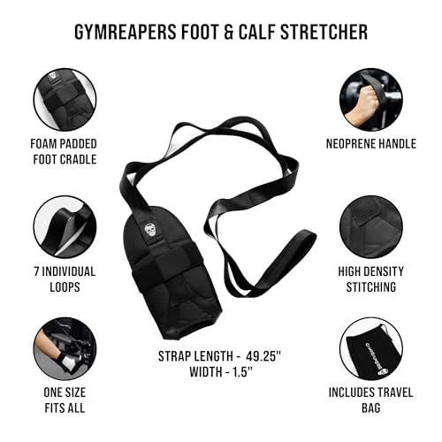 Gymreapers Foot and Calf Stretcher for Plantar Fasciitis, Achilles Tendonitis, Rehabilitation - Flex Strap for Physical Therapy, Pilates, Flexibility Training, Thigh & Hamstring Stretcher and Heel Spurs & Shin Splints