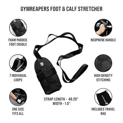 Gymreapers Foot and Calf Stretcher for Plantar Fasciitis, Achilles Tendonitis, Rehabilitation - Flex Strap for Physical Therapy, Pilates, Flexibility Training, Thigh & Hamstring Stretcher and Heel Spurs & Shin Splints