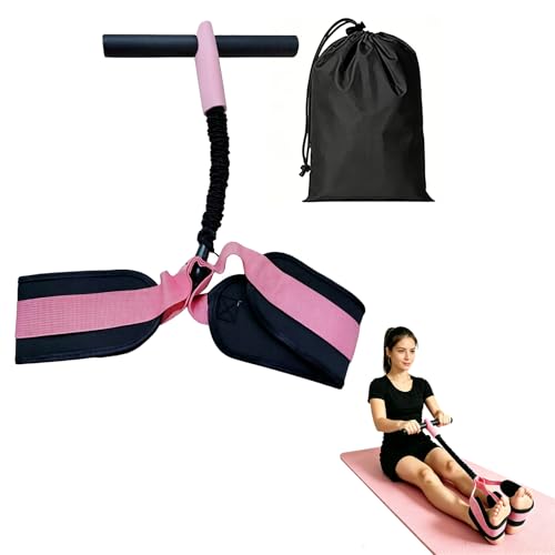 Pedal Resistance Band with Handle, Pink 55LBS Resistance Bands, Portable Sit Up Equipment for Women Home Gym, Suitable for Core, Abs, Arms, Waist and Leg Workout