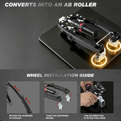 Hydraulic Arm Trainer, 1/3-in-1 Adjustable 22-440lbs Chest Expander with Ab Roller Wheel, Home Gym Full Body Fitness Equipment for Arm Chest Shoulder Abdominal Muscle Training for Men Women