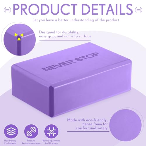 RoundFunny 4 Pack Yoga Blocks Non Slip Pilates Foam Brick - color: Purple