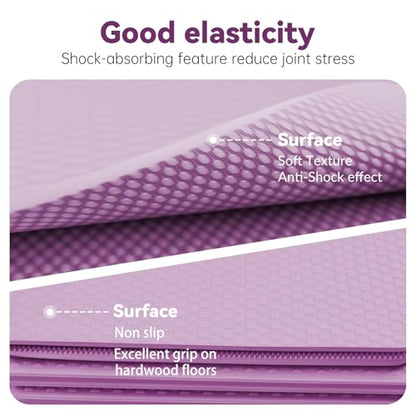 Foldable Yoga Mat Thick Non-Slip Exercise Mat - Packable Travel Fitness Mat with Carrying Bag for Yoga, Pilates, Workout, Home & Gym - color: purple