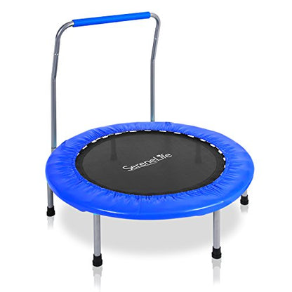 Kids Highly Elastic Sports Trampoline - 26” Space Saver Heavy Duty Portable Foldable Jumping Mat w/Coil Spring, Padded Frame Cover, 24" Padded Handrail, Kit Bag, Safe for Kids - SereneLife
