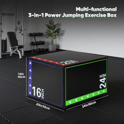 3-in-1 Plyometric Box Set (12/16/20/24/30") - High-Density EPE & Compressed Foam Jump Box for Home Gym, HIIT & CrossFit - Non-Slip Box Jumps, Step-Ups, Squats, Hip Thrusts - size: 16'' x 20'' x 24''（EPE Foam）