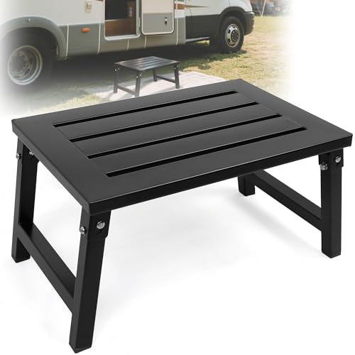 RV Step Stool Foldable 1000 lbs Capacity, Heavy Duty Metal Steps Platform, Stable RV Steps Stool for Camper, Motorhome, Outdoor Travel, Non-Slip Rubber Feet and Easy to Carry