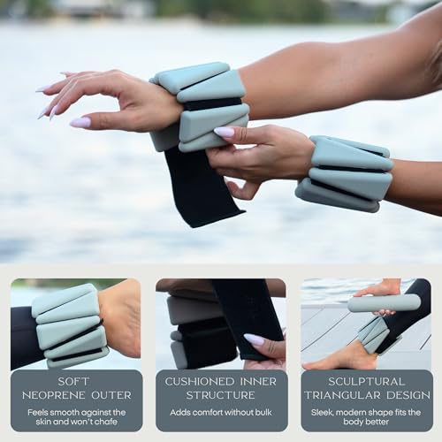 FFLLOOWW Adjustable Ankle & Wrist Weights Set, 2 lbs Each (4 lbs Total), Soft Comfortable Weights for Walking, Pilates, Barre & Home Workouts with Secure Fit for Women & Men