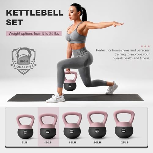 NEALFIT Soft Kettlebell 5LB/10LB/15LB/20LB/25LB, Kettlebells for Home Gym Strength Training, Anti-Slip Fitness Weights for Men Women - color: 25LB Pink-Graphite Black