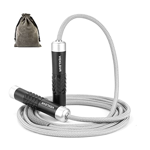 Weighted Jump Rope for Men Women - 1LB Heavy Jump Rope Weighted Skipping Rope for Adult Fitness Workouts Boxing Crossfit Cardio Weight-loss MMA, Non-Slip Aluminum Handles, Adjustable Length 9MM Solid PVC/Cotton Ropes - color: Grey