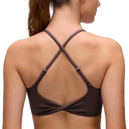 CRZ YOGA Butterluxe Twist Back Sports Bras - color: Hot Fudge Brown, size: XX-Small