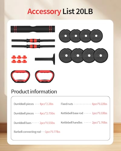 Adjustable Dumbbells,20/30/40/60/80lbs Free Weight Set with Connector, 4 in1 Dumbbells Set Used as Barbell/Kettlebells/Push up Stand, Fitness Workout Equipment for Home Gym for Youth,Women/Men
