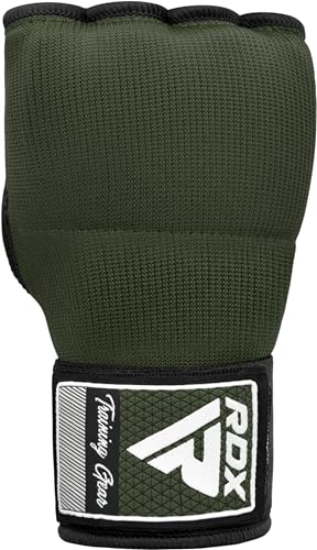 RDX Gel Boxing Hand Wraps Inner Gloves Men Women, Quick 100cm Long Wrist Straps, Elasticated Padded Fist Under Mitts Protection, Muay Thai MMA Kickboxing Martial Arts - color: Army Green, size: Small