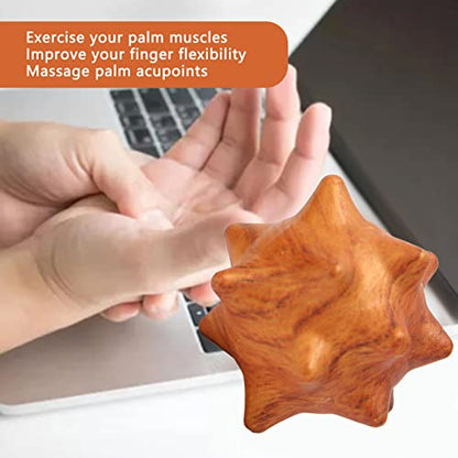 2pcs Hand Massage Ball, Wooden Palm Relaxing Spiky Textured Acupoint Massage Balls for Elderly, Magic Massage Ball Set for Myofascial Point Release Deep Tissue Massage