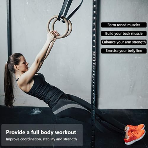 Wood Gymnastic Rings Fitness Rings Set with 4.5m Adjustable Straps 3.8cm Wide for Strength Training and Bodyweight Exercise at Home Or Outdoors
