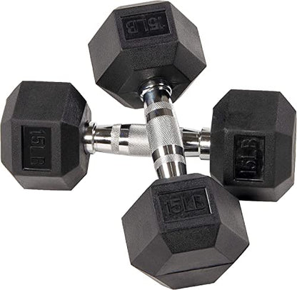 Fitvids Rubber Encased Hex Dumbbell, Set Including 10, 15, 20LB Pairs