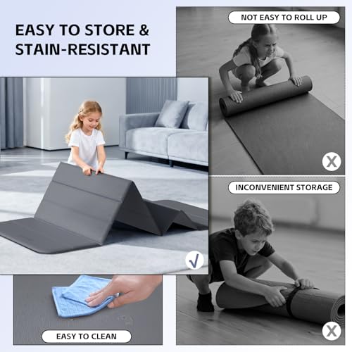Foldable Yoga Mat,Thickened,0.4"Thick (10mm）,76"x26" | 12-Fold Design,SGS Certified TPE,Non-Slip & No Smell,Ultra Portability,For Yoga,Gym,Pilates,Home Workouts