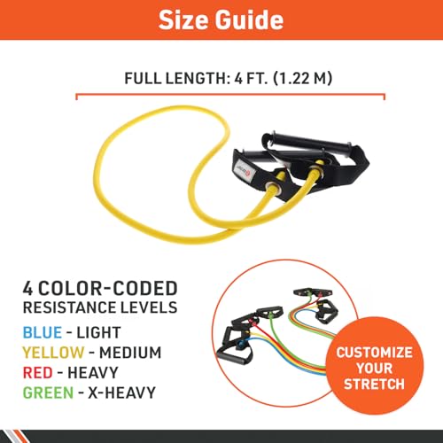 Body Sport Studio Series Resistance Tubes with Cushioned, Foam Handles - 4 ft. Extra Light Resistance Bands for Toning, Strengthening, Stretching, Rehabilitation, and Mobility (Bulk Packaging)