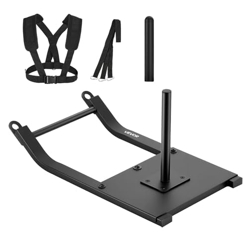 VEVOR Football Sleds and Chutes, Weight Sled, Football Training Pull Push Running Sled, Fitness Workout Sled Push Gym Equipment, Adjustable Height Handle, Compatible 1/2 in Weight Plates